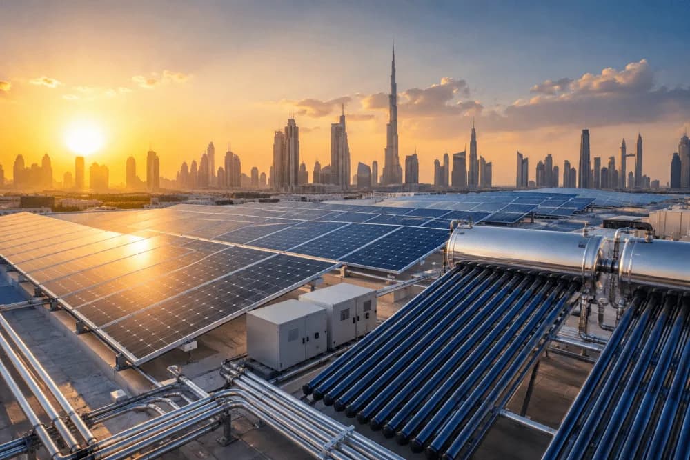 Commercial rooftop solar PV and solar thermal system installations in Dubai UAE